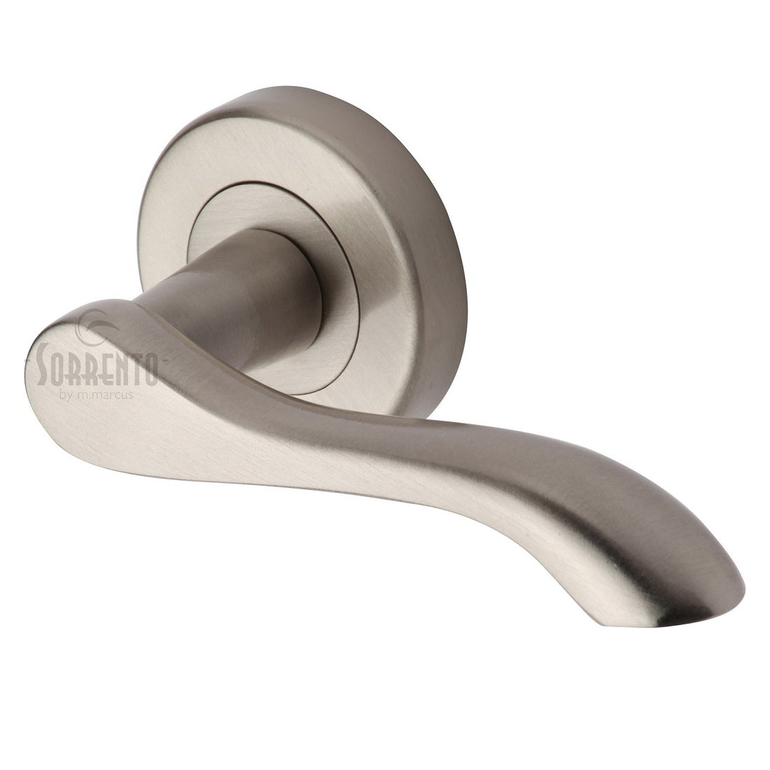 Sorrento Aurora Lever Handles on Round Rose Satin Nickel