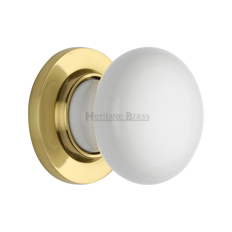 Heritage Brass Plain White Porcelain Door Knob on Rose
