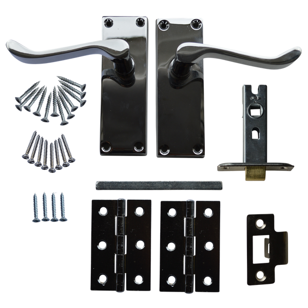 ASEC Scroll Mortice Latch Door Handle Pack with Butt Hinges