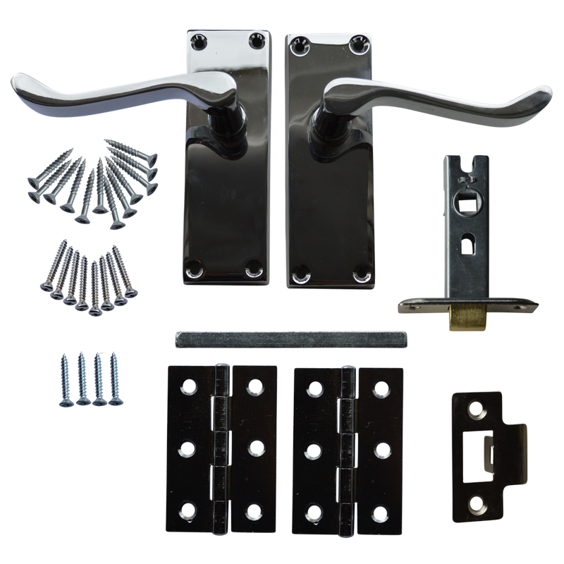 ASEC Scroll Mortice Latch Door Handle Pack with Butt Hinges