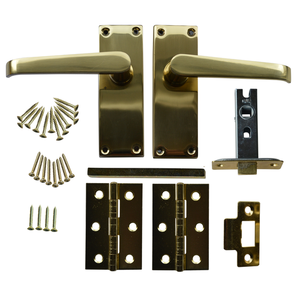 ASEC 63mm Victorian Flat Mortice Latch Door Handle Pack with Butt Hinges