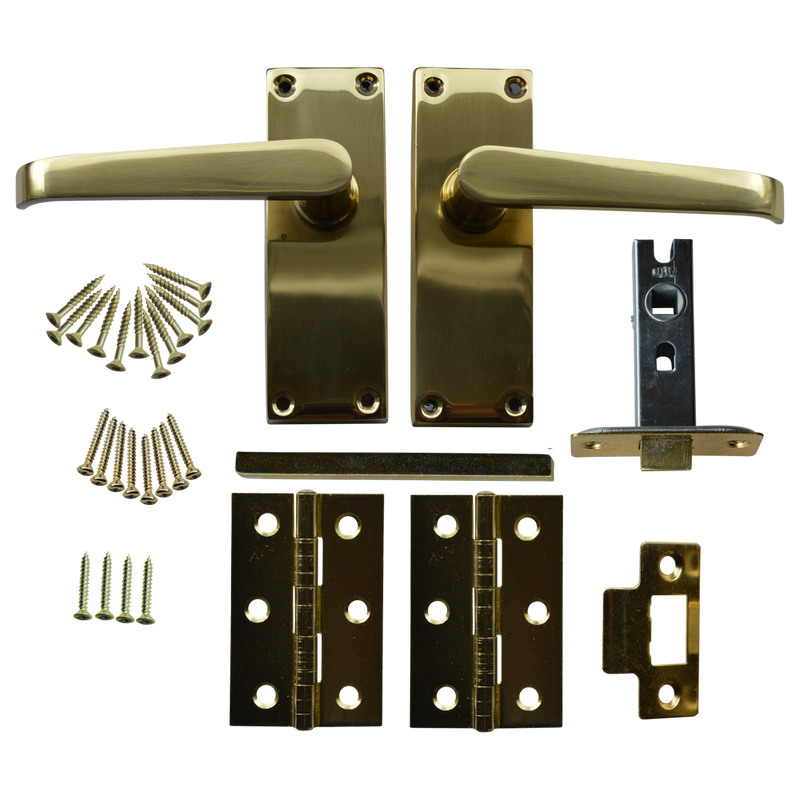 ASEC 63mm Victorian Flat Mortice Latch Door Handle Pack with Butt Hinges