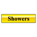 ASEC `Showers` 200mm X 50mm Gold Self Adhesive Sign
