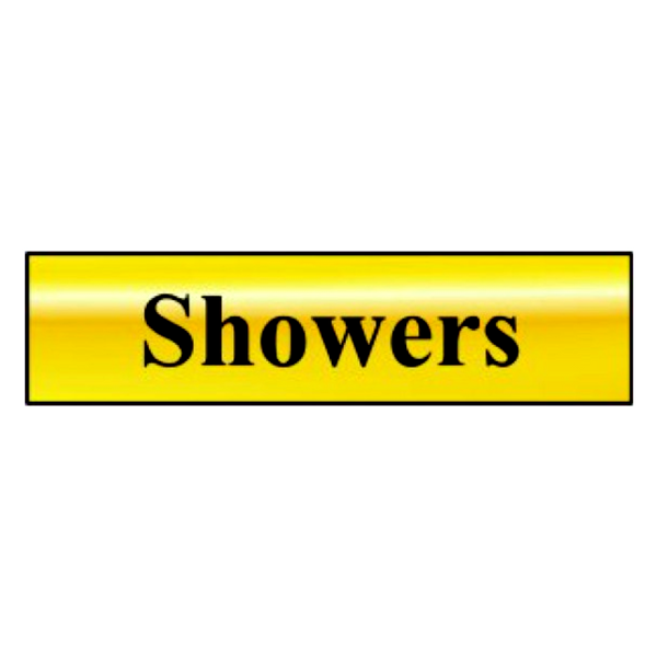 ASEC `Showers` 200mm X 50mm Gold Self Adhesive Sign