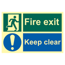 ASEC `Fire Escape Keep Clear` Sign Photoluminescent 300mm x 200mm