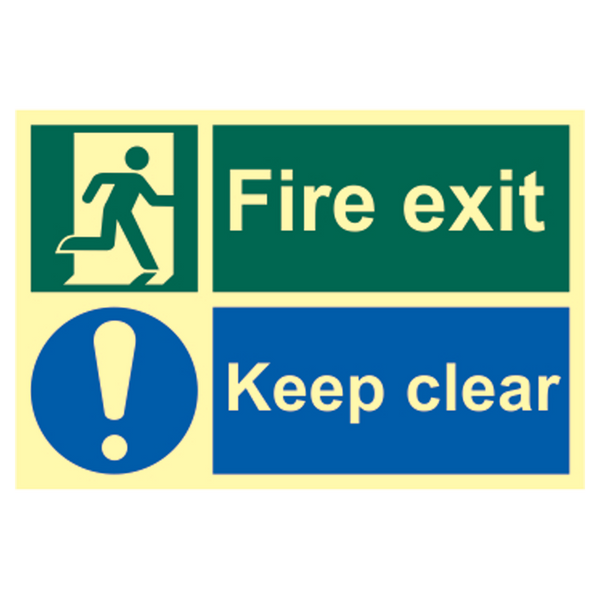 ASEC `Fire Escape Keep Clear` Sign Photoluminescent 300mm x 200mm