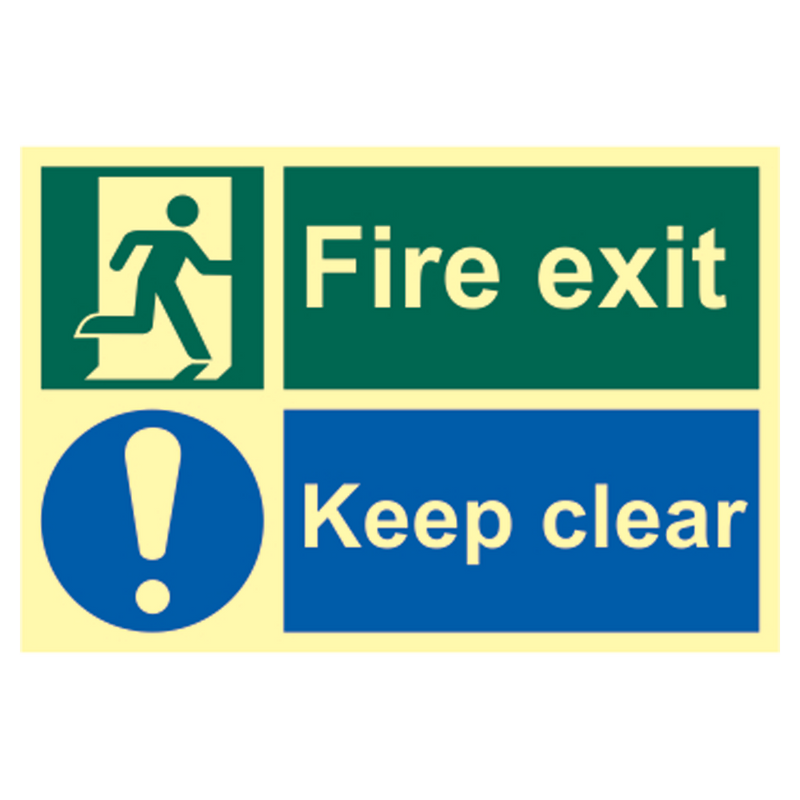 ASEC `Fire Escape Keep Clear` Sign Photoluminescent 300mm x 200mm