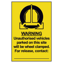 ASEC `Unauthorised Vehicles Will Be Clamped` Sign 200mm x 300mm