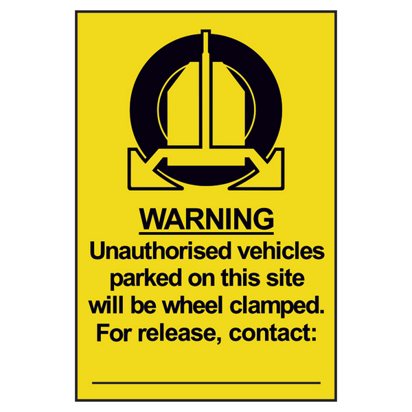 ASEC `Unauthorised Vehicles Will Be Clamped` Sign 200mm x 300mm