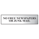 ASEC `No Free Newspapers or Junk Mail` 200mm x 50mm Metal Strip Self Adhesive Sign Chrome
