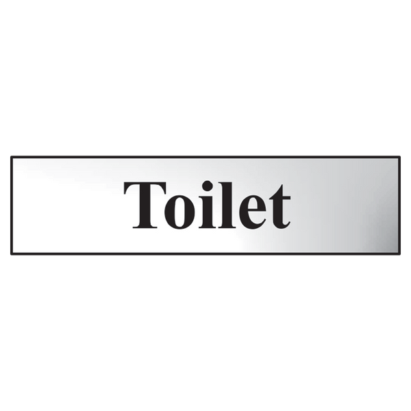 ASEC `Toilet` 200mm x 50mm Metal Strip Self Adhesive Sign Chrome