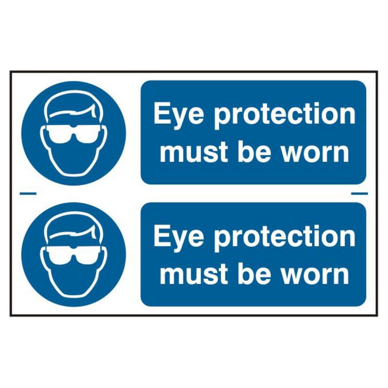 ASEC `Eye Protection Must Be Worn` 300mm x 100mm PVC Self Adhesive Sign