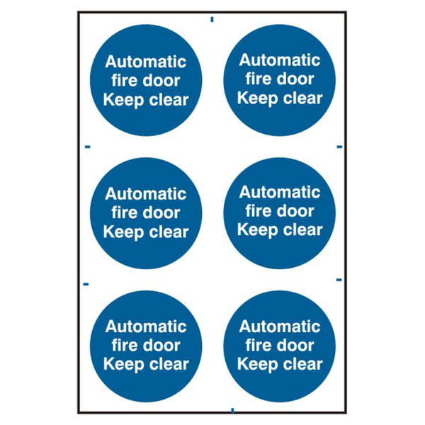 ASEC `Automatic Fire Door Keep Clear` 200mm x 300mm PVC Self Adhesive Sign