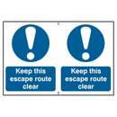 ASEC `Keep This Escape Route Clear` 200mm x 150mm PVC Self Adhesive Sign