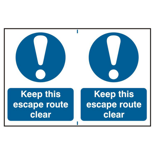 ASEC `Keep This Escape Route Clear` 200mm x 150mm PVC Self Adhesive Sign