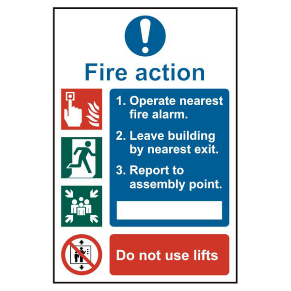 ASEC Fire Action Procedure 200mm x 300mm PVC Self Adhesive Sign