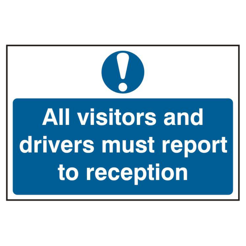 ASEC `All Visitors and Drivers Must Report To Reception` 200mm x 300mm PVC Self Adhesive Sign