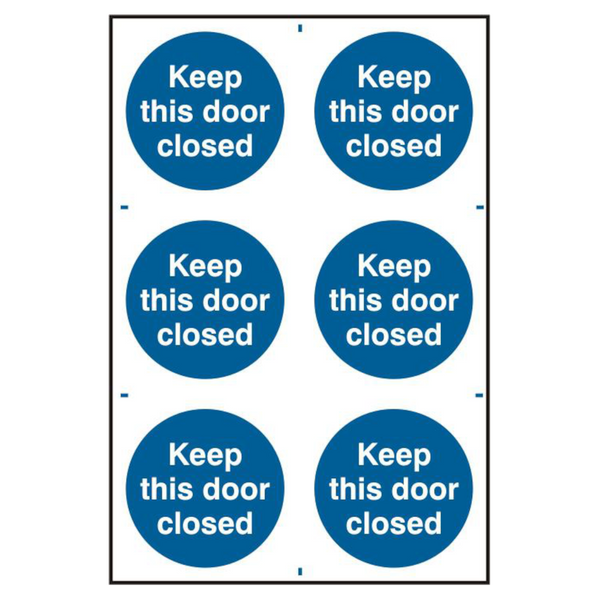 ASEC `Keep This Door Closed` 200mm x 300mm PVC Self Adhesive Sign