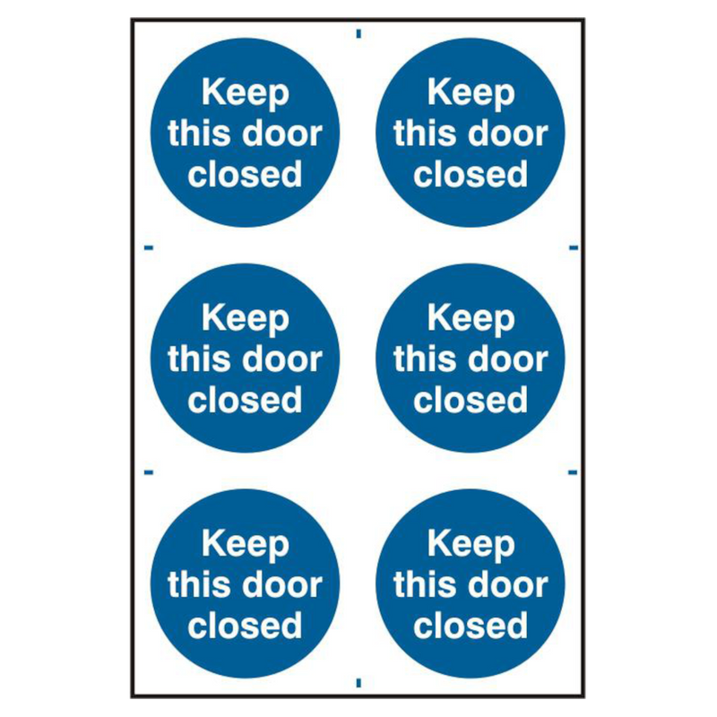 ASEC `Keep This Door Closed` 200mm x 300mm PVC Self Adhesive Sign