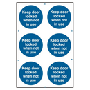 ASEC `Keep Door Locked When Not In Use` 200mm x 300mm PVC Self Adhesive Sign