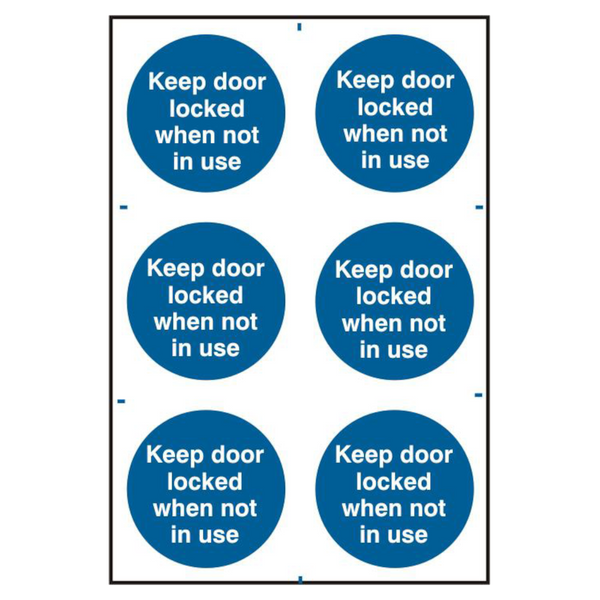 ASEC `Keep Door Locked When Not In Use` 200mm x 300mm PVC Self Adhesive Sign