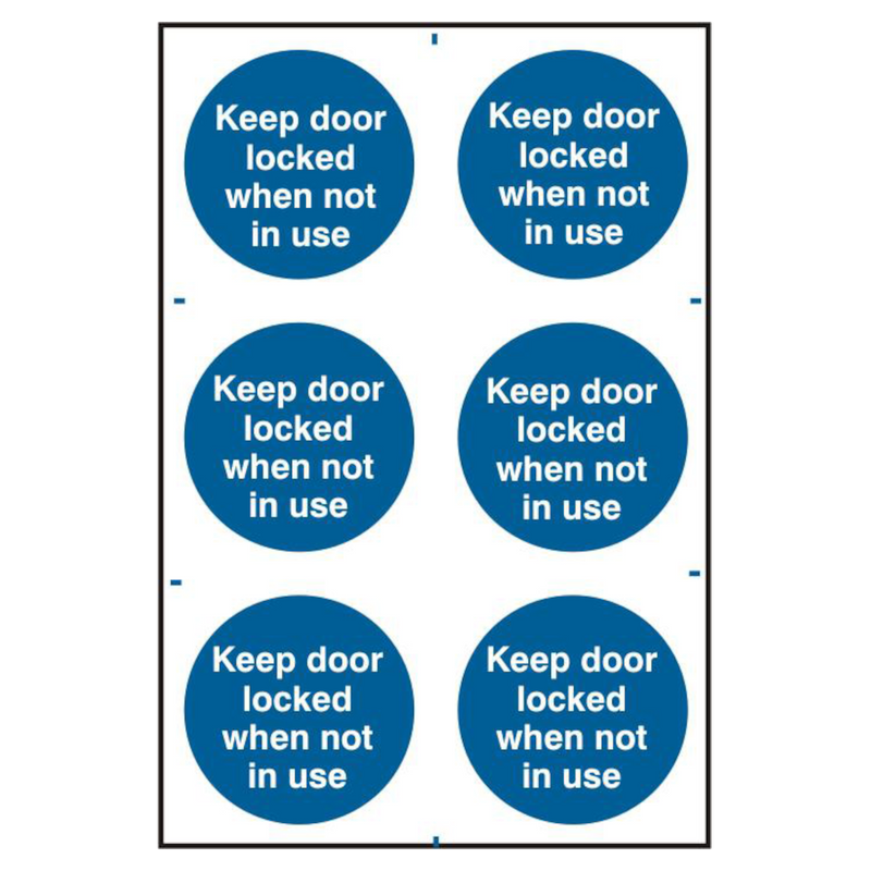 ASEC `Keep Door Locked When Not In Use` 200mm x 300mm PVC Self Adhesive Sign
