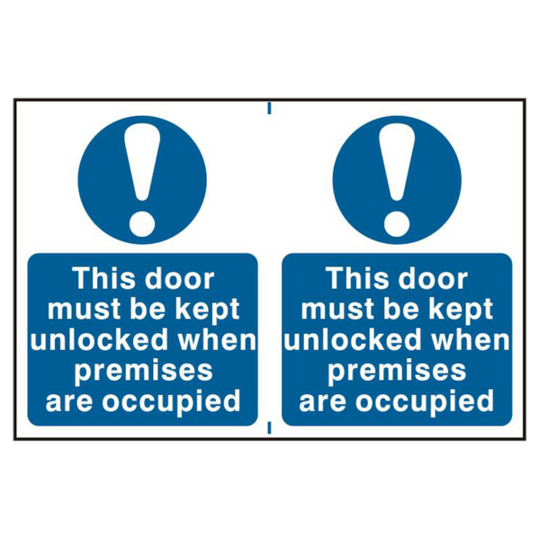 ASEC `This Door Must Be Kept Unlocked When Premises Are Occupied` 200mm x 300mm PVC Self Adhesive Sign