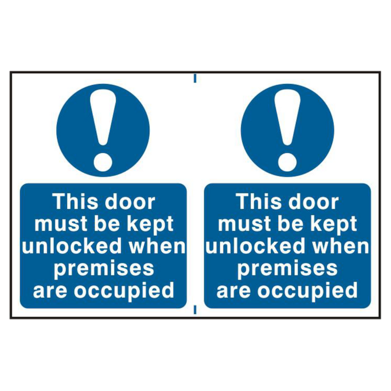 ASEC `This Door Must Be Kept Unlocked When Premises Are Occupied` 200mm x 300mm PVC Self Adhesive Sign