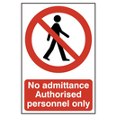 ASEC `No Admittance Authorised Personnel Only` 200mm x 300mm PVC Self Adhesive Sign