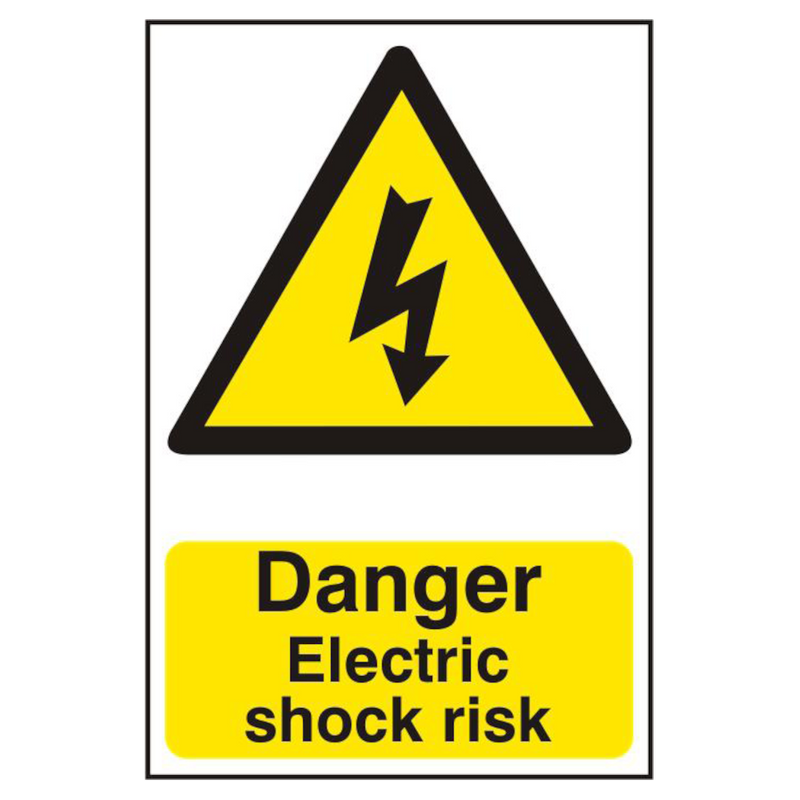 ASEC `Danger Electric Shock Risk` 200mm x 300mm PVC Self Adhesive Sign