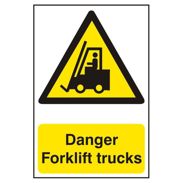 ASEC `Danger Forklift Trucks` 200mm x 300mm PVC Self Adhesive Sign
