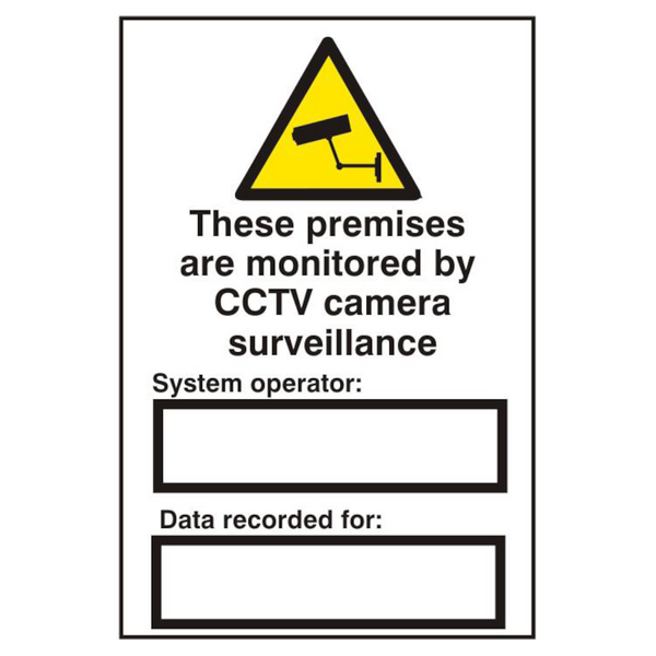 ASEC `These Premises Are Monitored By CCTV Surveillance` 200mm x 300mm PVC Self Adhesive Sign