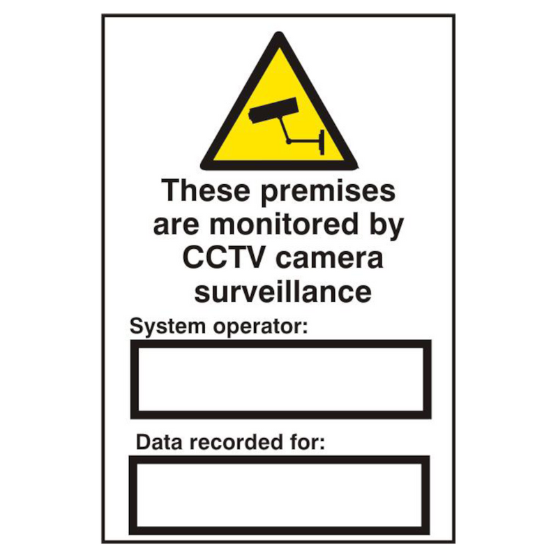 ASEC `These Premises Are Monitored By CCTV Surveillance` 200mm x 300mm PVC Self Adhesive Sign