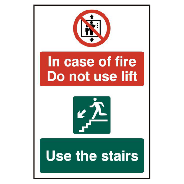 ASEC `In Case Of Fire Do Not Use Lift` 200mm x 300mm PVC Self Adhesive Sign
