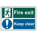 ASEC `Fire Exit Keep Clear` 200mm x 300mm PVC Self Adhesive Sign