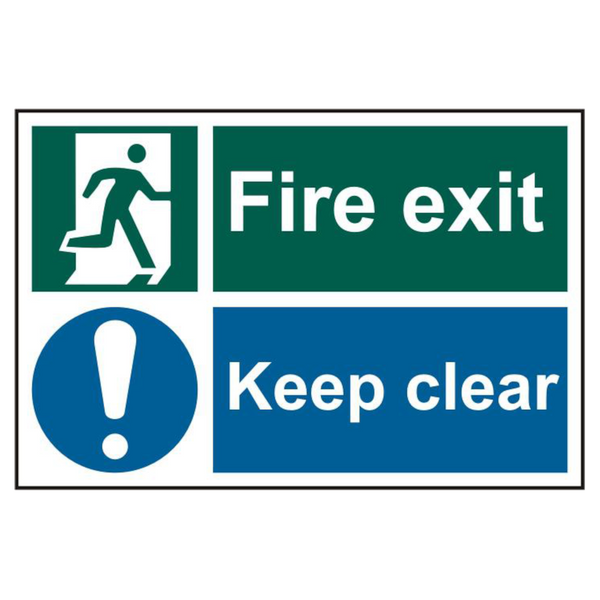 ASEC `Fire Exit Keep Clear` 200mm x 300mm PVC Self Adhesive Sign