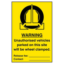 ASEC `Unauthorised Vehicles Parked On This Site Will Be Wheel Clamped` 200mm x 300mm PVC Self Adhesive Sign