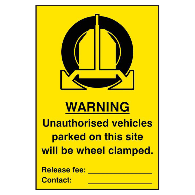 ASEC `Unauthorised Vehicles Parked On This Site Will Be Wheel Clamped` 200mm x 300mm PVC Self Adhesive Sign