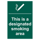 ASEC `This Is A Designated Smoking Area` 200mm x 300mm PVC Self Adhesive Sign