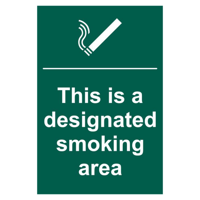 ASEC `This Is A Designated Smoking Area` 200mm x 300mm PVC Self Adhesive Sign