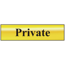 ASEC `Private` 200mm x 50mm Gold Self Adhesive Sign