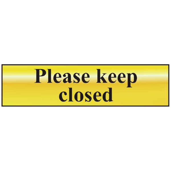 ASEC `Please Keep Closed` 200mm x 50mm Gold Self Adhesive Sign