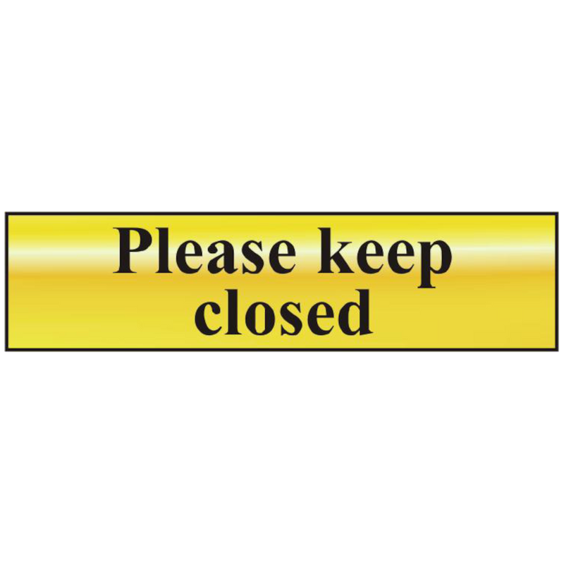 ASEC `Please Keep Closed` 200mm x 50mm Gold Self Adhesive Sign