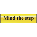 ASEC `Mind The Step` 200mm x 50mm Gold Self Adhesive Sign