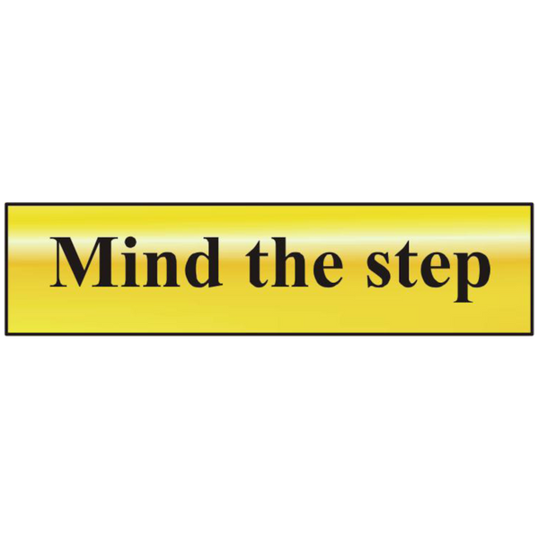ASEC `Mind The Step` 200mm x 50mm Gold Self Adhesive Sign