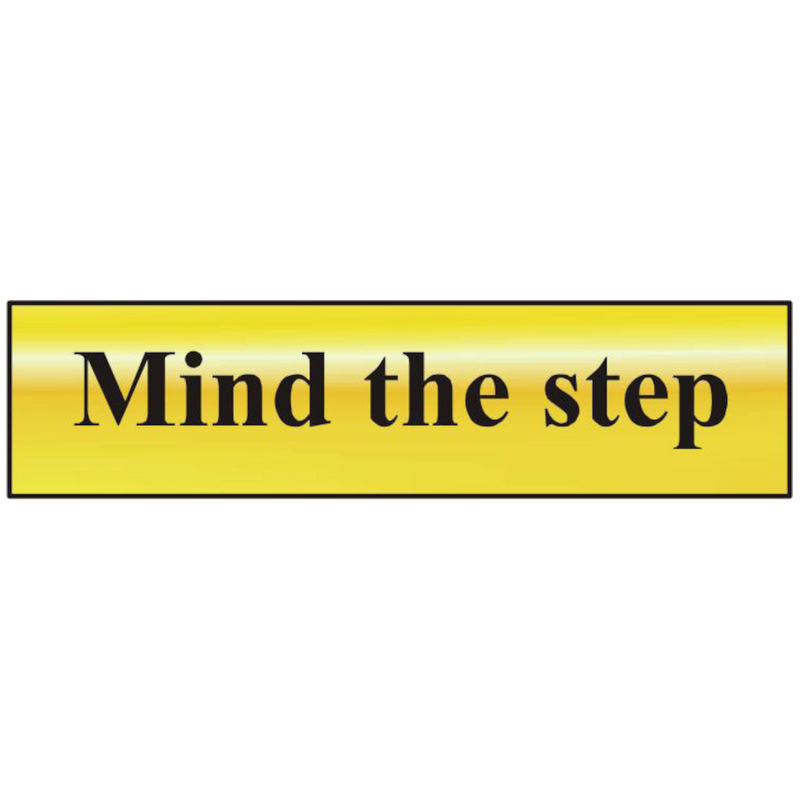 ASEC `Mind The Step` 200mm x 50mm Gold Self Adhesive Sign