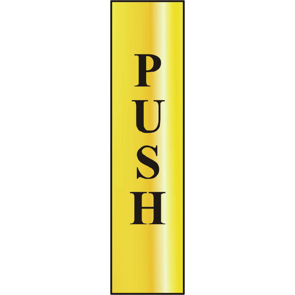 ASEC `Push` 200mm x 50mm Gold Self Adhesive Sign