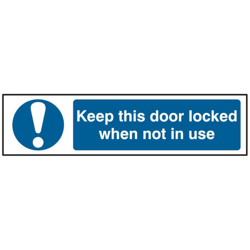 ASEC `Keep This Door Locked When Not In Use` 200mm x 50mm Self Adhesive Sign