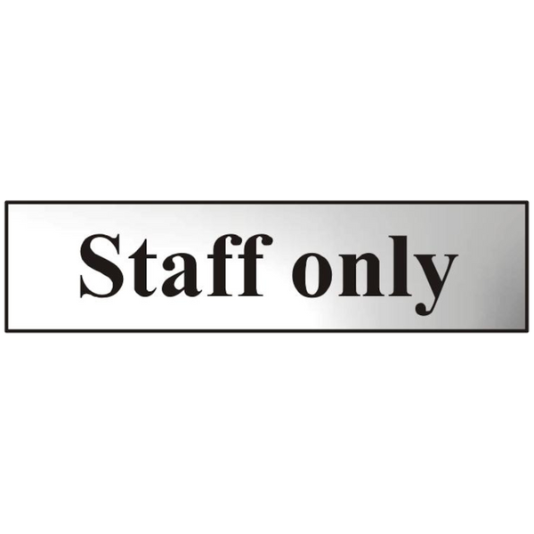ASEC `Staff Only` 200mm x 50mm Chrome Self Adhesive Sign