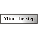 ASEC `Mind The Step` 200mm x 50mm Chrome Self Adhesive Sign